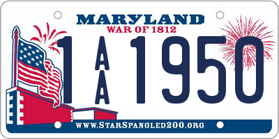 MD license plate 1AA1950