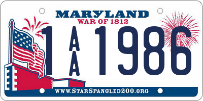 MD license plate 1AA1986