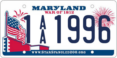 MD license plate 1AA1996