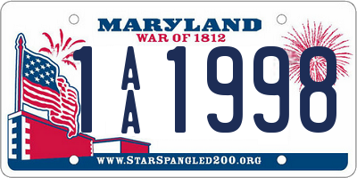 MD license plate 1AA1998