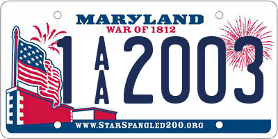 MD license plate 1AA2003