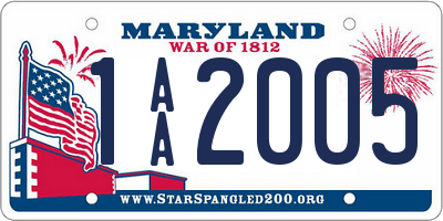 MD license plate 1AA2005