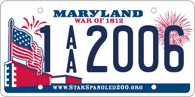 MD license plate 1AA2006