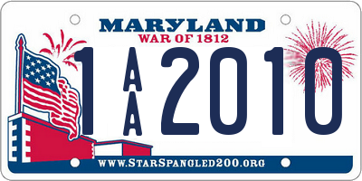 MD license plate 1AA2010