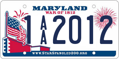 MD license plate 1AA2012