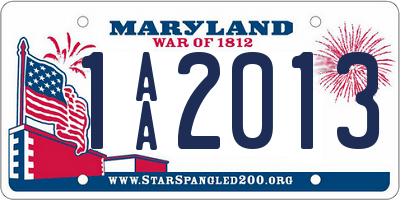 MD license plate 1AA2013