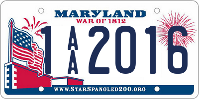 MD license plate 1AA2016