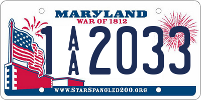 MD license plate 1AA2033