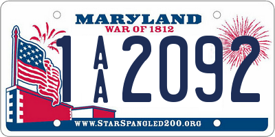 MD license plate 1AA2092