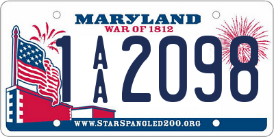 MD license plate 1AA2098