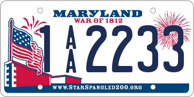 MD license plate 1AA2233