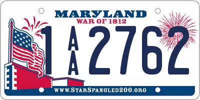 MD license plate 1AA2762