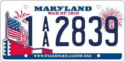 MD license plate 1AA2839