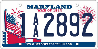 MD license plate 1AA2892