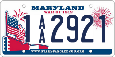 MD license plate 1AA2921