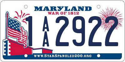 MD license plate 1AA2922