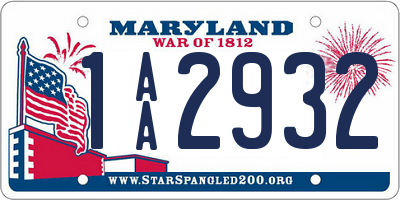 MD license plate 1AA2932