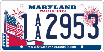 MD license plate 1AA2953