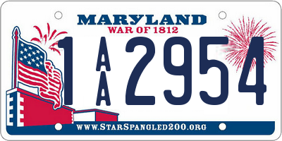 MD license plate 1AA2954