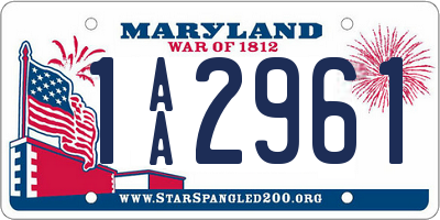 MD license plate 1AA2961