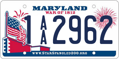 MD license plate 1AA2962