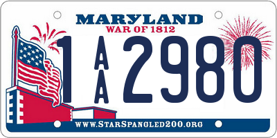 MD license plate 1AA2980