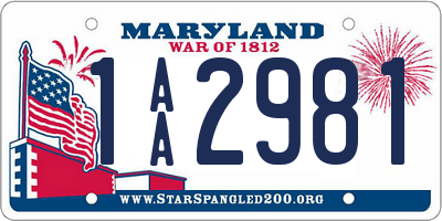 MD license plate 1AA2981