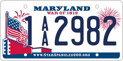 MD license plate 1AA2982