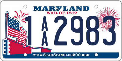 MD license plate 1AA2983