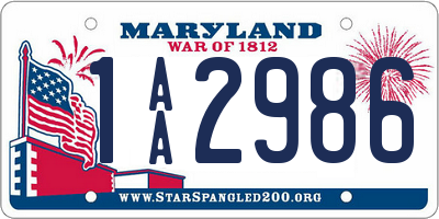 MD license plate 1AA2986