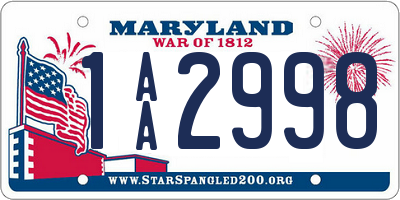 MD license plate 1AA2998