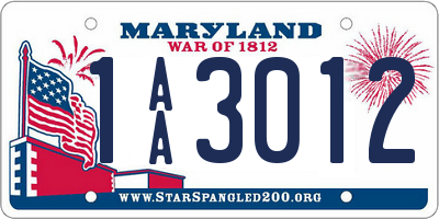 MD license plate 1AA3012