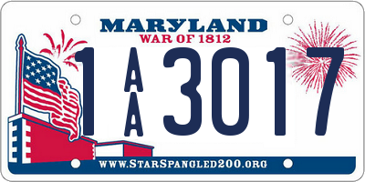 MD license plate 1AA3017