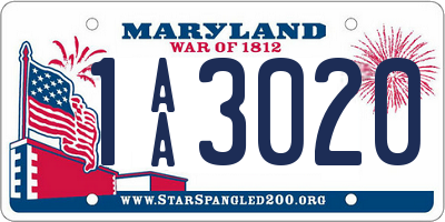 MD license plate 1AA3020