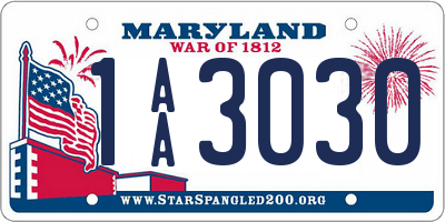 MD license plate 1AA3030