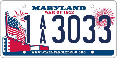 MD license plate 1AA3033