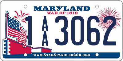 MD license plate 1AA3062