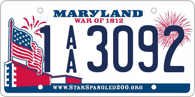 MD license plate 1AA3092