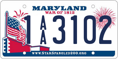 MD license plate 1AA3102