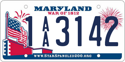 MD license plate 1AA3142