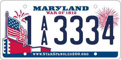 MD license plate 1AA3334