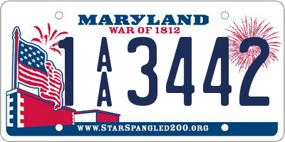 MD license plate 1AA3442