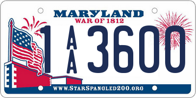 MD license plate 1AA3600