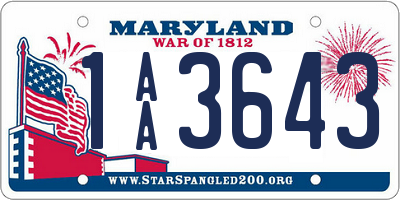 MD license plate 1AA3643