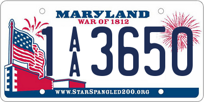 MD license plate 1AA3650