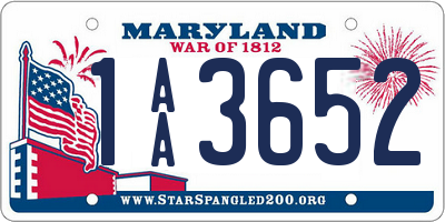 MD license plate 1AA3652