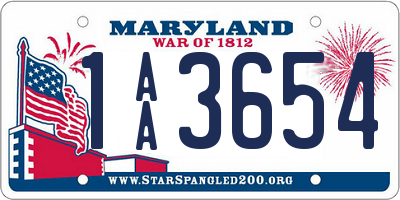 MD license plate 1AA3654