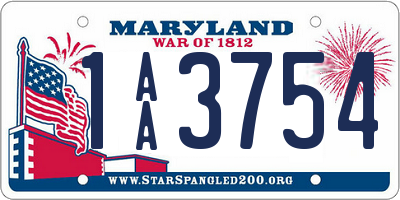 MD license plate 1AA3754