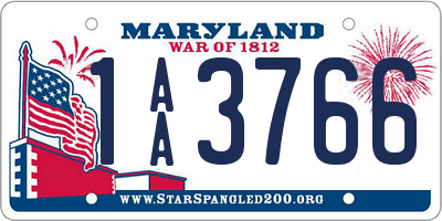 MD license plate 1AA3766