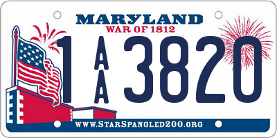 MD license plate 1AA3820